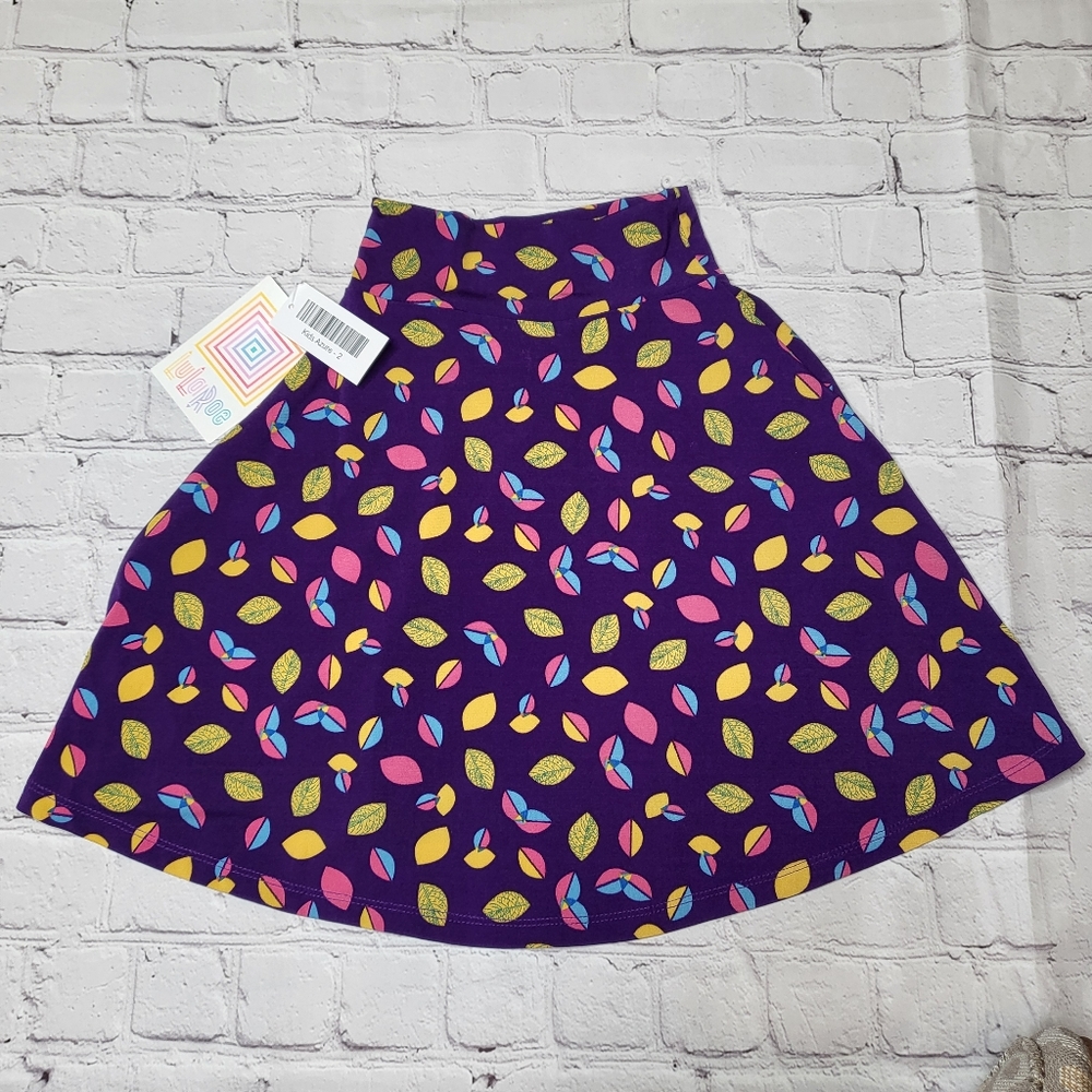 LuLaRoe Girls Azure Skirt in Purple, Pink, Blue, and Yellow Leaf Design …